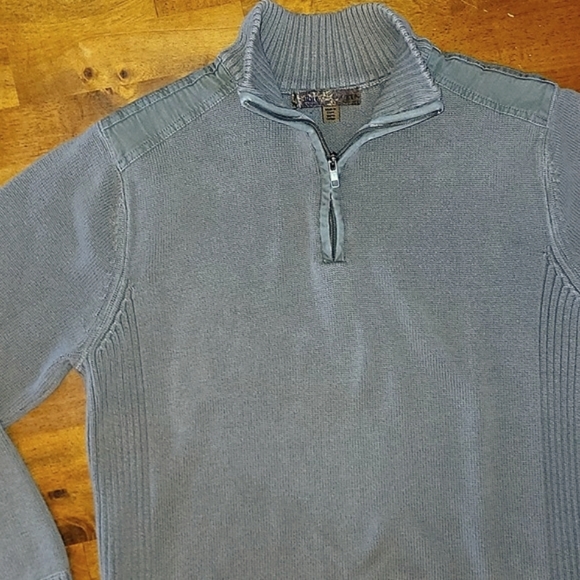 Quarter Zip Ribbed Sweater/ Olive Green/ Large Size/ Quality Fabric - Picture 2 of 3